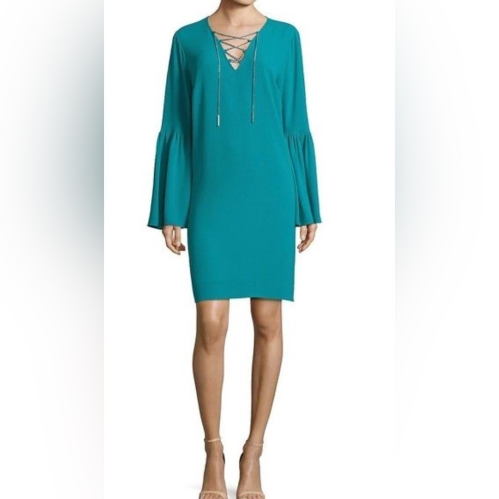 Michael Kors Bell Sleeves Shift Summer Wedding Guest Dress  Turquoise Size L
